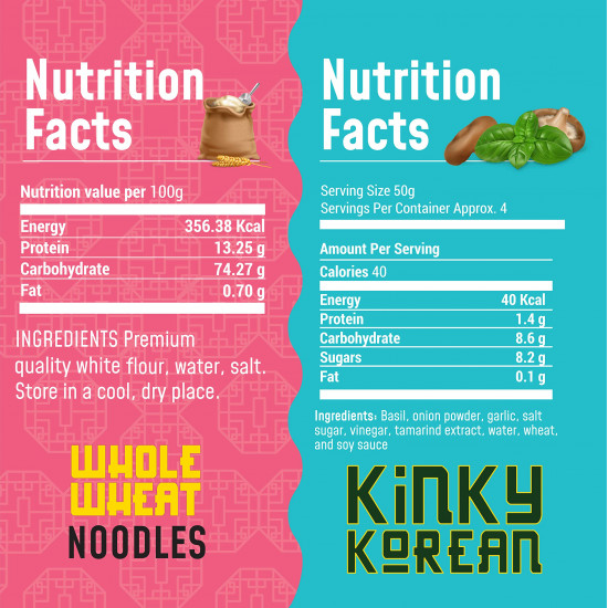 MasterChow Healthy Noodle Pack - Whole Wheat Noodles (300 gm) and Holy Basil Kinky Korean Stir Fry Cooking Sauce (220gm) | No Artificial Color | No Maida, Not Fried |Fresh From the Kitchen | Serves 4-5 Meals