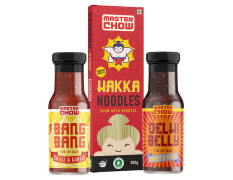 MasterChow Sweet and Spicy Noodle Pack - Hakka Noodles (300g) + Chilli & Garlic Bang Bang (220g)+ Sweet & Spicy Delhi Belly (220g) cooking sauce | Serves 4-5 Meals