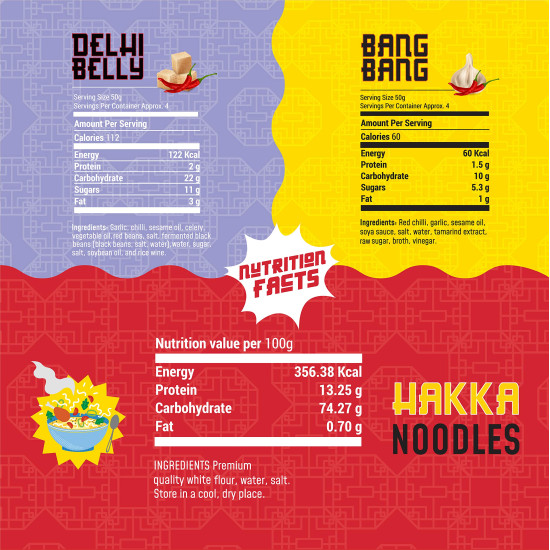 MasterChow Sweet and Spicy Noodle Pack - Hakka Noodles (300g) + Chilli & Garlic Bang Bang (220g)+ Sweet & Spicy Delhi Belly (220g) cooking sauce | Serves 4-5 Meals