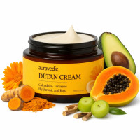 Auravedic Detan Cream for Tan Removal with Vitamin E Vitamin C Turmeric De Tan Cream for Suntan Removal 100g with Hyaluronic acid Alpha-Arbutin After Sun Niacinamide moisturizer for Women Men