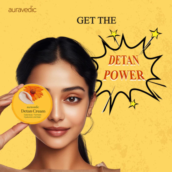 Auravedic Detan Cream for Tan Removal with Vitamin E Vitamin C Turmeric De Tan Cream for Suntan Removal 100g with Hyaluronic acid Alpha-Arbutin After Sun Niacinamide moisturizer for Women Men Auravedic Detan Cream for Tan Removal with Vitamin E Vitamin C Turmeric De Tan Cream for Suntan Removal 100g with Hyaluronic acid Alpha-Arbutin After Sun Niacinamide moisturizer for Women Men