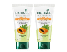 Biotique Papaya Deep Cleanse Face Wash | Gentle Exfoliation | Visibly Glowing Skin | 100% Botanical Extracts| Suitable for All Skin Types | 2x150ml
