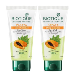 Biotique Papaya Deep Cleanse Face Wash | Gentle Exfoliation | Visibly Glowing Skin | 100% Botanical Extracts| Suitable for All Skin Types | 2x150ml