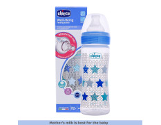 Chicco Well-Being 250 ml Feeding Plastic Bottle, Advanced Anti-Colic System, BPA Free, Hygienic Silicone Teat (Blue)
