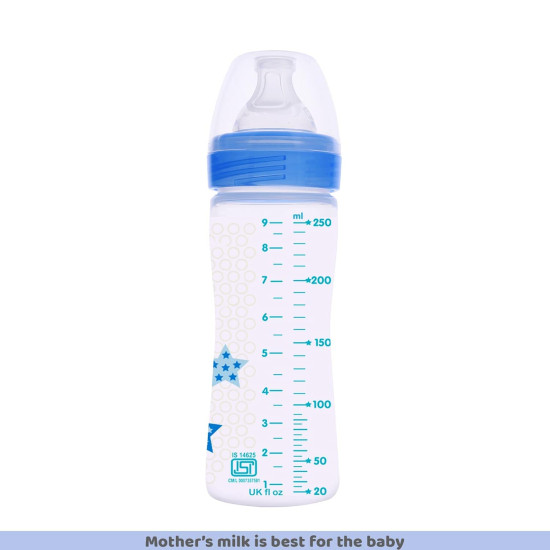 Chicco Well-Being 250 ml Feeding Plastic Bottle, Advanced Anti-Colic System, BPA Free, Hygienic Silicone Teat (Blue)