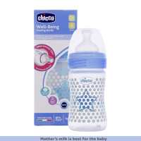 Chicco Well-Being 150 ml Feeding Plastic Bottle, Advanced Anti-Colic System, BPA Free, Hygienic Silicone Teat (Blue)