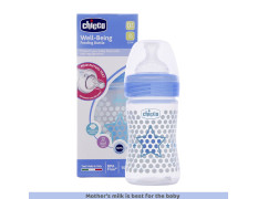 Chicco Well-Being 150 ml Feeding Plastic Bottle, Advanced Anti-Colic System, BPA Free, Hygienic Silicone Teat (Blue)
