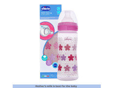 Chicco Well-Being 250 ml Feeding Plastic Bottle, Advanced Anti-Colic System, BPA Free, Hygienic Silicone Teat (Pink)