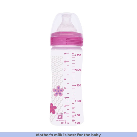 Chicco Well-Being 250 ml Feeding Plastic Bottle, Advanced Anti-Colic System, BPA Free, Hygienic Silicone Teat (Pink)
