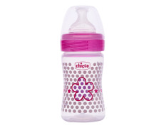 Chicco Well-Being 150 ml Feeding Plastic Bottle, Advanced Anti-Colic System, BPA Free, Hygienic Silicone Teat (Pink)