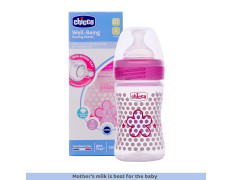 Chicco Well-Being 150 ml Feeding Plastic Bottle, Advanced Anti-Colic System, BPA Free, Hygienic Silicone Teat (Pink)