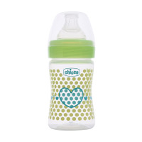 Chicco Well-Being 150 ml Feeding Plastic Bottle, Advanced Anti-Colic System, BPA Free, Hygienic Silicone Teat (Green)