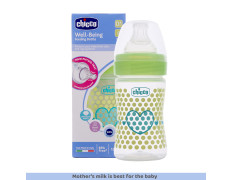 Chicco Well-Being 150 ml Feeding Plastic Bottle, Advanced Anti-Colic System, BPA Free, Hygienic Silicone Teat (Green)
