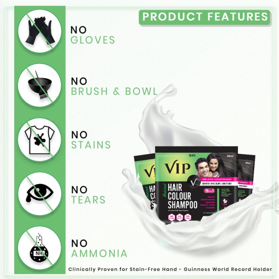 VIP Hair Colour Shampoo Pack (Black, 40 ml (Pack of 3))