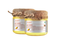 Jiva A2 Gir Desi Cow Ghee 300 ml (Pack of 2) | Pure Desi Ghee | Bilona Curd Churned | Grass-fed Cultured Ghee | Pure, Natural, Healthy | Glass Jar