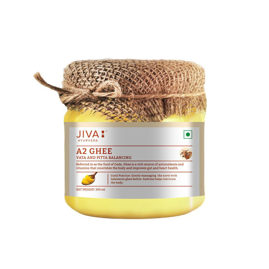 Jiva A2 Gir Desi Cow Ghee 300 ml (Pack of 2) | Pure Desi Ghee | Bilona Curd Churned | Grass-fed Cultured Ghee | Pure, Natural, Healthy | Glass Jar