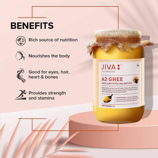 Jiva A2 Gir Desi Cow Ghee 300 ml (Pack of 2) | Pure Desi Ghee | Bilona Curd Churned | Grass-fed Cultured Ghee | Pure, Natural, Healthy | Glass Jar