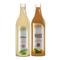 Jiva Amla Juice Combo (Giloy Tulsi & Amla Juice) | Immunity Booster | Helps In Digestion | Enhance Hair, Skin & Eye Health - 1L Each (Pack Of 2)