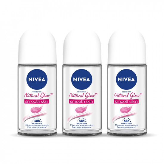 Nivea Deodorant Roll On, Whitening Smooth Skin For Women, 50ml (Pack Of 3)