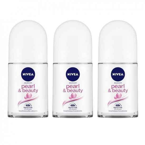 NIVEA Pearl and Beauty 50ml Deo Roll On (Pack of 3) | With Pearl Extracts & Avocado Oil| 48 H Smooth & Beautiful Underarms| 0% Alcohol | For Women