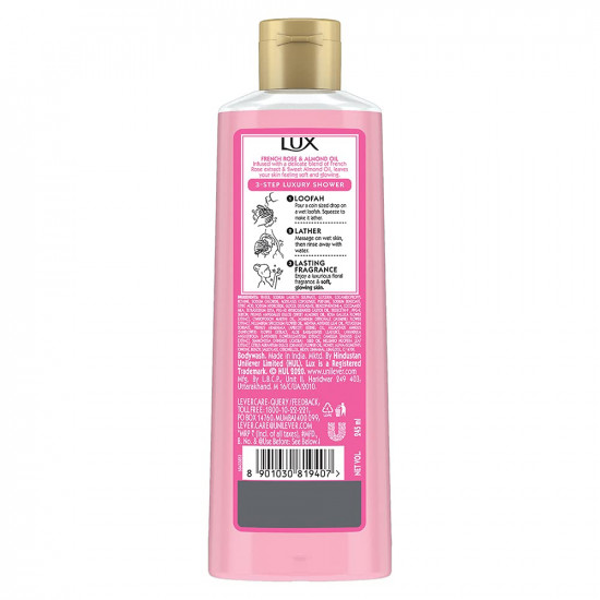 LUX Shower Gel, French Rose Fragrance & Almond Oil Bodywash, With Glycerine For Soft & Glowing Skin, Paraben Free, 245 ml