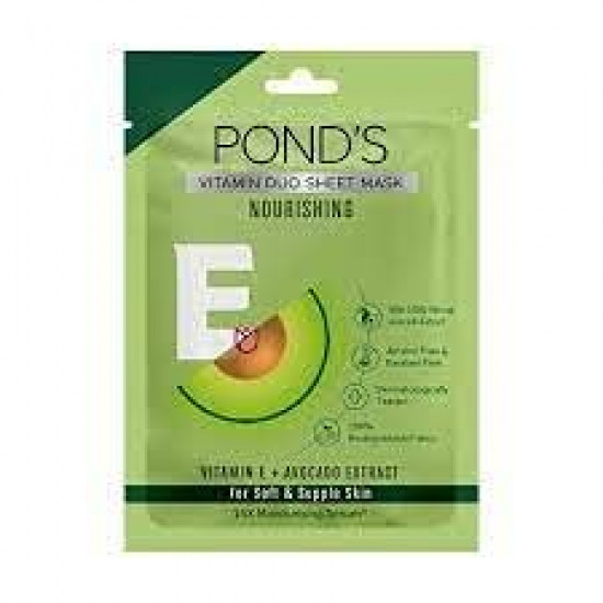 POND'S Vitamin E Nourishing Sheet Mask, With Avocado Extract For Soft & Supple Skin, Paraben Free, Biodegradable Fabric, 25 ml