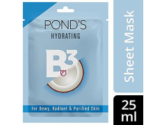 POND'S Hydrating Sheet Mask, With 100% Natural Coconut Water & Vitamin B3 For Dewy Radiant Skin, Paraben Free, Biodegradable Fabric, 25 ml