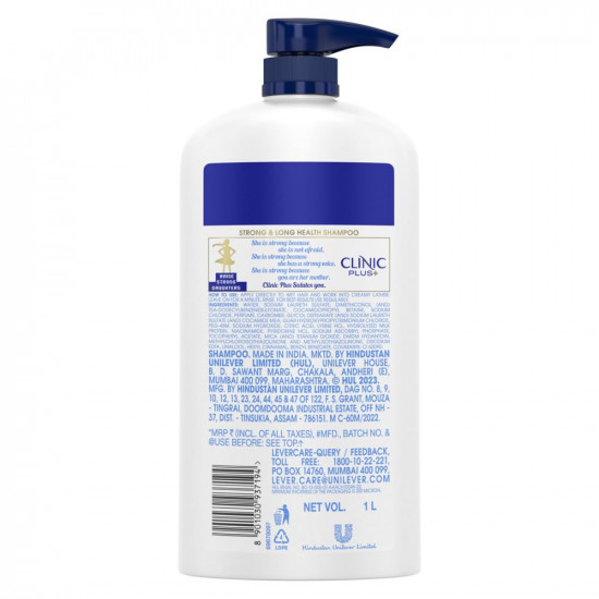 Clinic Plus Strong & Long, Strengthening Shampoo, 1L, for Healthy & Long Hair, with Milk Proteins & Multivitamins