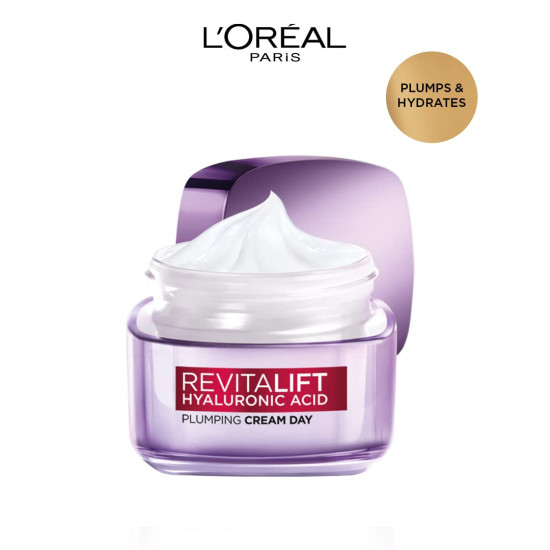 L'Oreal Paris Day Cream for Women, Hydrates and Replumps, For Radiant Skin, Revitalift Hyaluronic Acid, 15ml