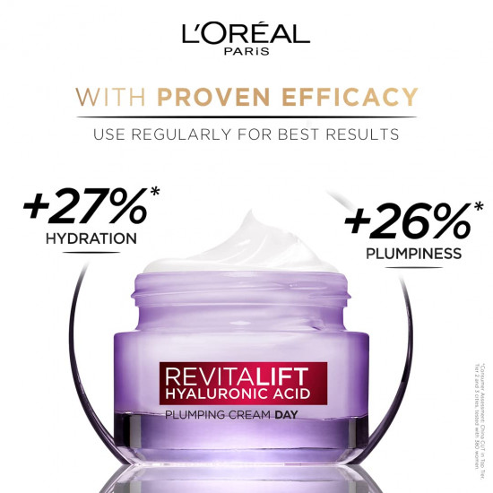 L'Oreal Paris Day Cream for Women, Hydrates and Replumps, For Radiant Skin, Revitalift Hyaluronic Acid, 15ml