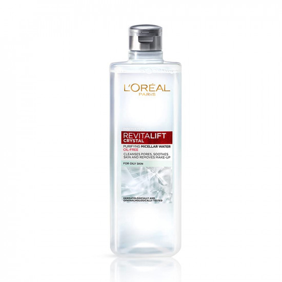 L'Oréal Paris Purifying Micellar Water, Cleanses pores and Removes Makeup, With Oil-Free Technology, Revitalift Crystal, 400ml