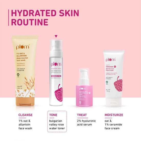 Plum Bulgarian Valley Rose Water Face Toner | for Oily Acne Prone Dry Combination Skin | with Hyaluronic Acid | Hydrating & Pores Tightening | Balances pH Levels | Alcohol-Free | Women & Men | 100ml