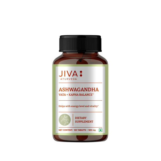 Jiva Ashwagandha Tablet - 120 Tablets | Ayurvedic Ashwagandha Supplement for Body, Boost Energy & Immunity, Stress Relief, Rejuvenates Mind, Improves Strength | Helpful in Kapha & Vata Doshas