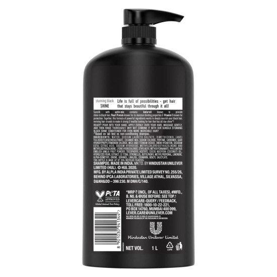 Sunsilk Black Shine, Shampoo, 1L, for Shiny, Moisturised & Fuller Hair, with Amla + Oil & Pearl Protein, Paraben-Free