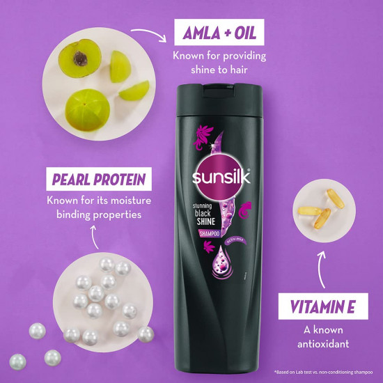 Sunsilk Black Shine, Shampoo, 1L, for Shiny, Moisturised & Fuller Hair, with Amla + Oil & Pearl Protein, Paraben-Free