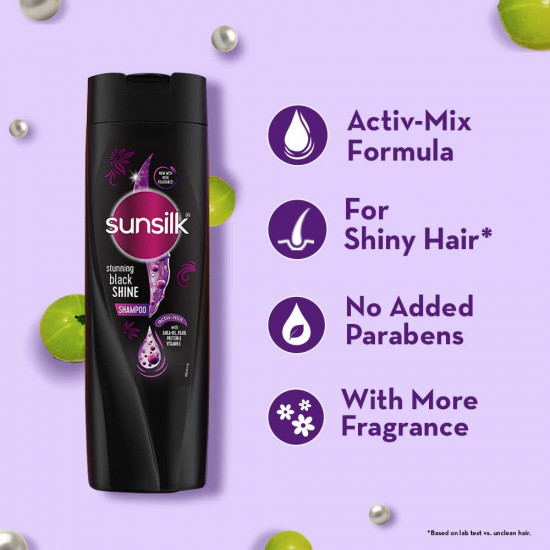 Sunsilk Black Shine, Shampoo, 1L, for Shiny, Moisturised & Fuller Hair, with Amla + Oil & Pearl Protein, Paraben-Free