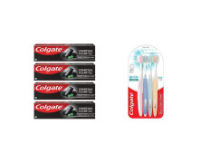 Colgate Charcoal Clean Toothpaste, Black Gel Paste, Bamboo Charcoal and Wintergreen Mint for Clean Mouth, 480g, 120g X 4 & Colgate Gentle Enamel Ultra Soft Toothbrush - 4 Pcs (Buy 2 Get 2 Free)