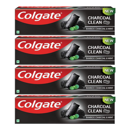 Colgate Charcoal Clean Toothpaste, Black Gel Paste, Bamboo Charcoal and Wintergreen Mint for Clean Mouth, 480g, 120g X 4 & Colgate Gentle Enamel Ultra Soft Toothbrush - 4 Pcs (Buy 2 Get 2 Free)