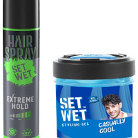 Set Wet Extreme Hold, Hair Spray for Men, Style-Spray-Freeze,Bottle 200 ml & Set Wet Cool Hold Strength Hair Gel, 250 ml
