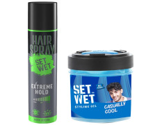 Set Wet Extreme Hold, Hair Spray for Men, Style-Spray-Freeze,Bottle 200 ml & Set Wet Cool Hold Strength Hair Gel, 250 ml