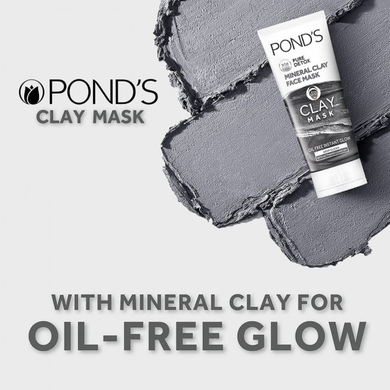 POND'S Pure Detox Mineral Clay Activated Charcoal, 4X Oil Absorbing, Detoxifying, Clay Mask For Oil Free Instant Glow, Face Mask 90 g