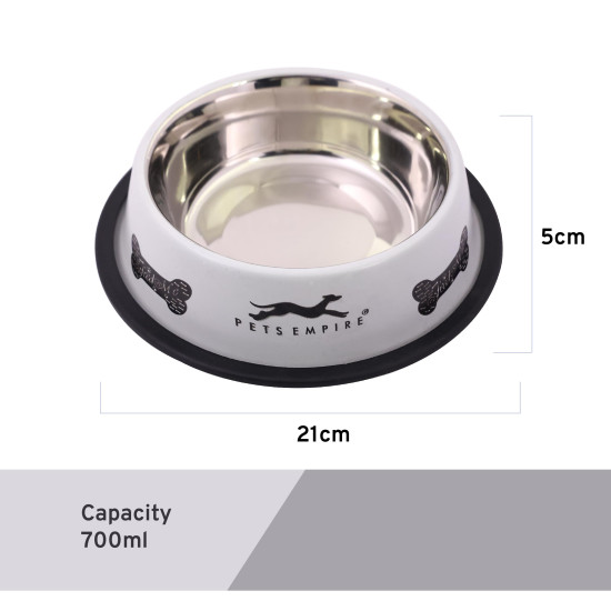 Pets Empire Dog Bowl| Anti-Skid Stainless Steel Bowls for Puppy and Cat | Food & Water Bowl | Cat Bowl | Gifts for Dogs Birthday | Black & Grey Color Combo, Medium Size - 700ml