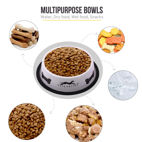 Pets Empire Dog Bowl| Anti-Skid Stainless Steel Bowls for Puppy and Cat | Food & Water Bowl | Cat Bowl | Gifts for Dogs Birthday | Black & Grey Color Combo, Medium Size - 700ml