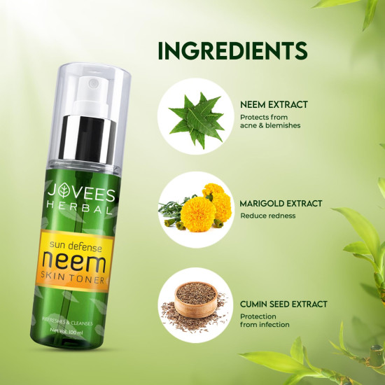 Jovees Herbal Neem Toner For Face, 100 ml | Skin Toner For Protection From Sun Damage & Tanning | All Skin Types | Paraben & Alcohol Free
