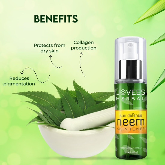 Jovees Herbal Neem Toner For Face, 100 ml | Skin Toner For Protection From Sun Damage & Tanning | All Skin Types | Paraben & Alcohol Free
