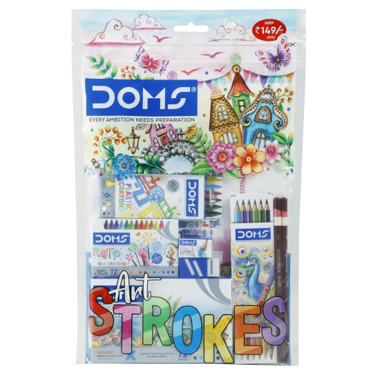 Doms Art Strokes Kit | Perfect Value Pack | Kit for Creative Minds | Gifting Range for Kids | Combination of 10 Stationery Items | Pack of 1