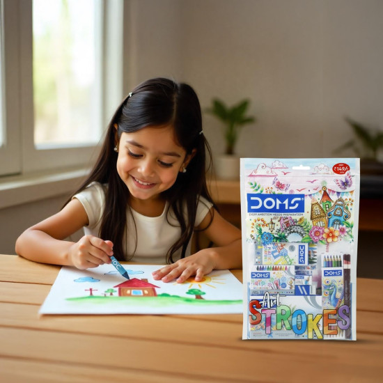 Doms Art Strokes Kit | Perfect Value Pack | Kit for Creative Minds | Gifting Range for Kids | Combination of 10 Stationery Items | Pack of 1