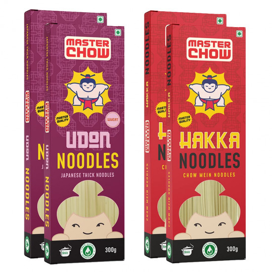 MasterChow Chinese Hakka & Udon Noodle Pack (Pack of 2 each) | All-Natural Not Fried | 300g Each