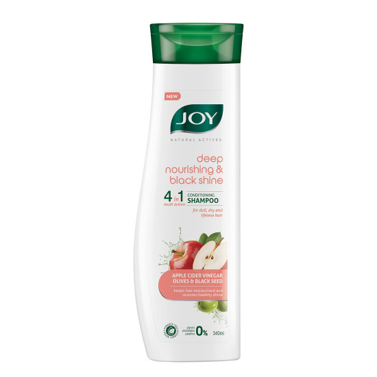Joy Deep Nourishing & Black Shine Hair Shampoo (340ml)| 4 in 1 Conditioning Shampoo with Apple Cider Vinegar, Olives & Black Seed for Restoring Dull & Dry Hair | For Men & Women