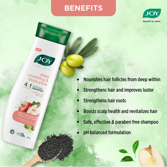 Joy Deep Nourishing & Black Shine Hair Shampoo (340ml)| 4 in 1 Conditioning Shampoo with Apple Cider Vinegar, Olives & Black Seed for Restoring Dull & Dry Hair | For Men & Women